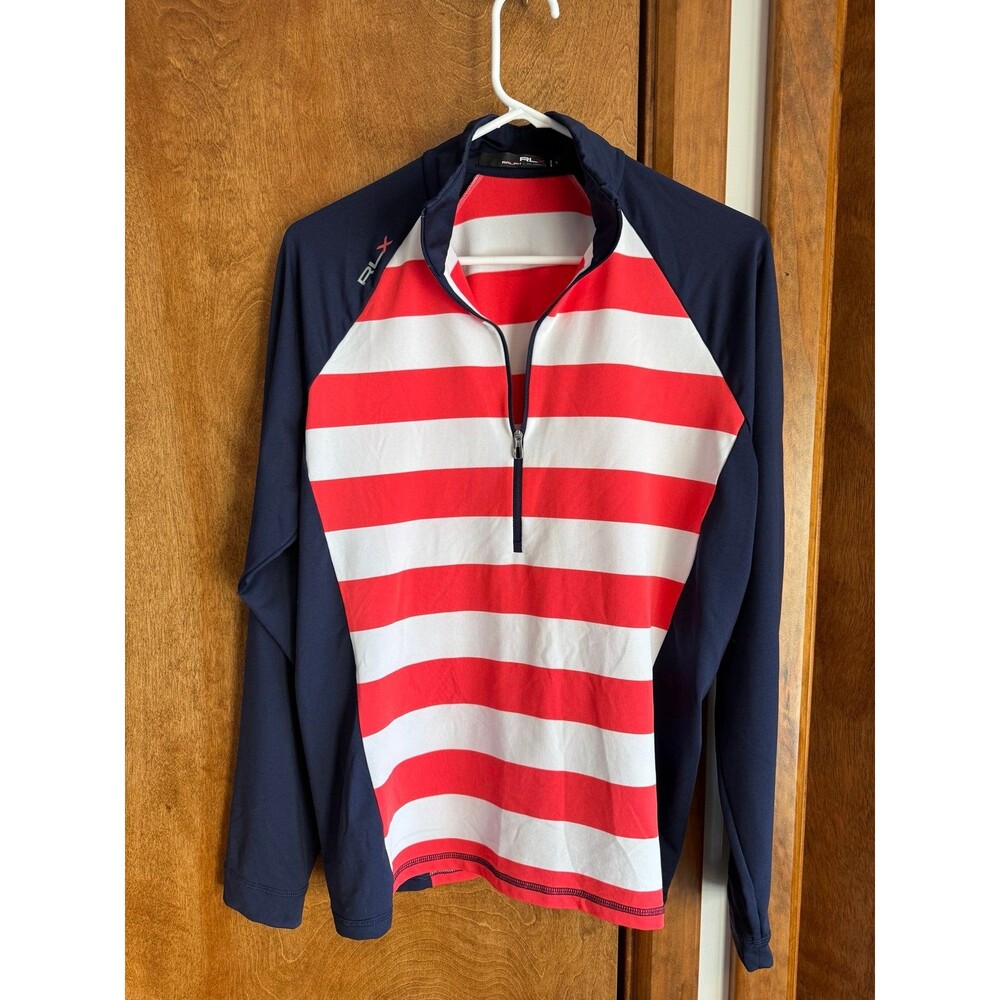 Men’s RLX Ralph Lauren Shaol Creek Golf Shirt Sz. Large Red White Blue